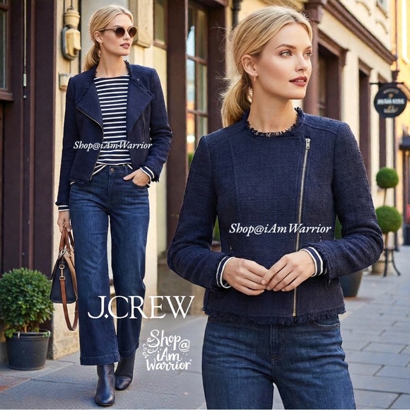 J.Crew NWT navy blue asymmetrical zip cotton fringe jacket *shop@iamwarrior